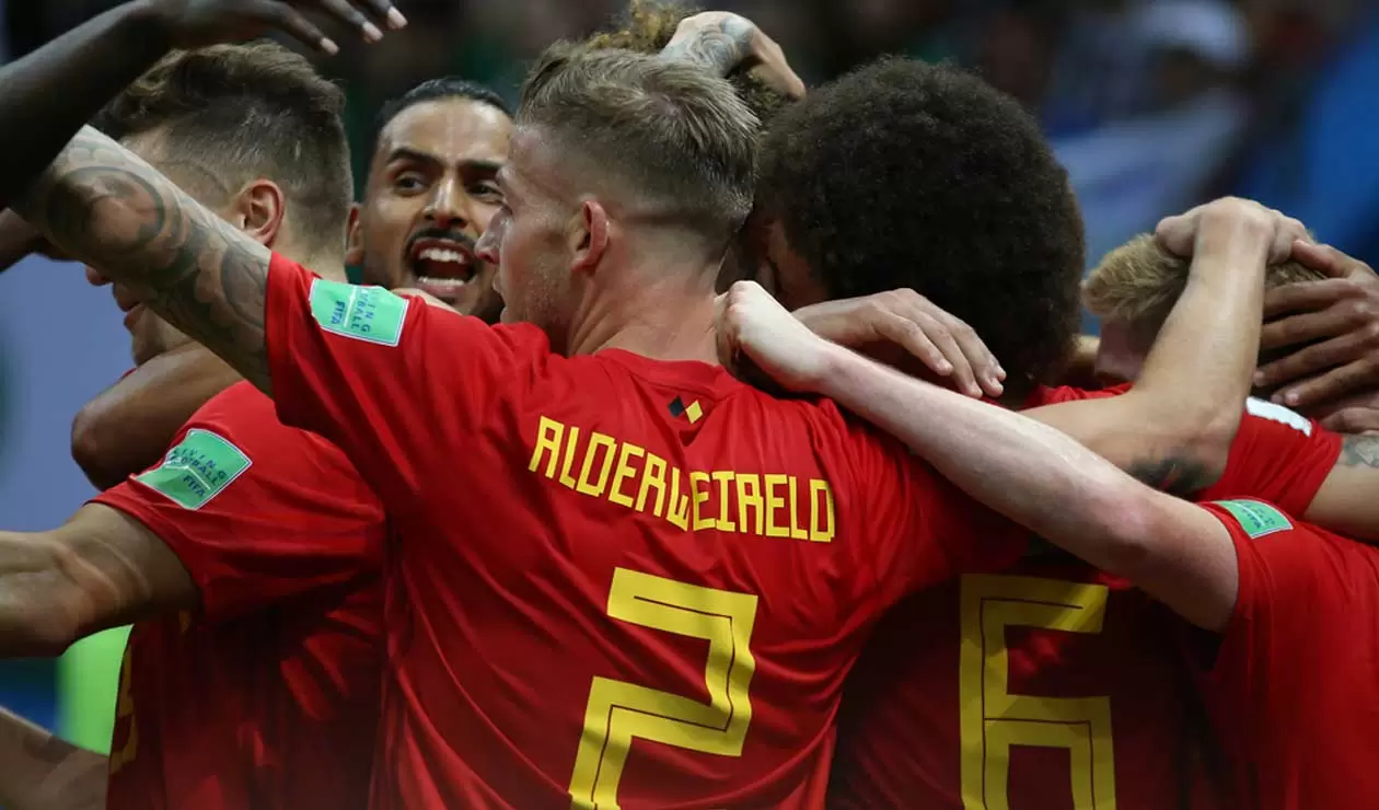 Bélgica celebra uno de sus goles ante Brasil en los cuartos de final del Mundial