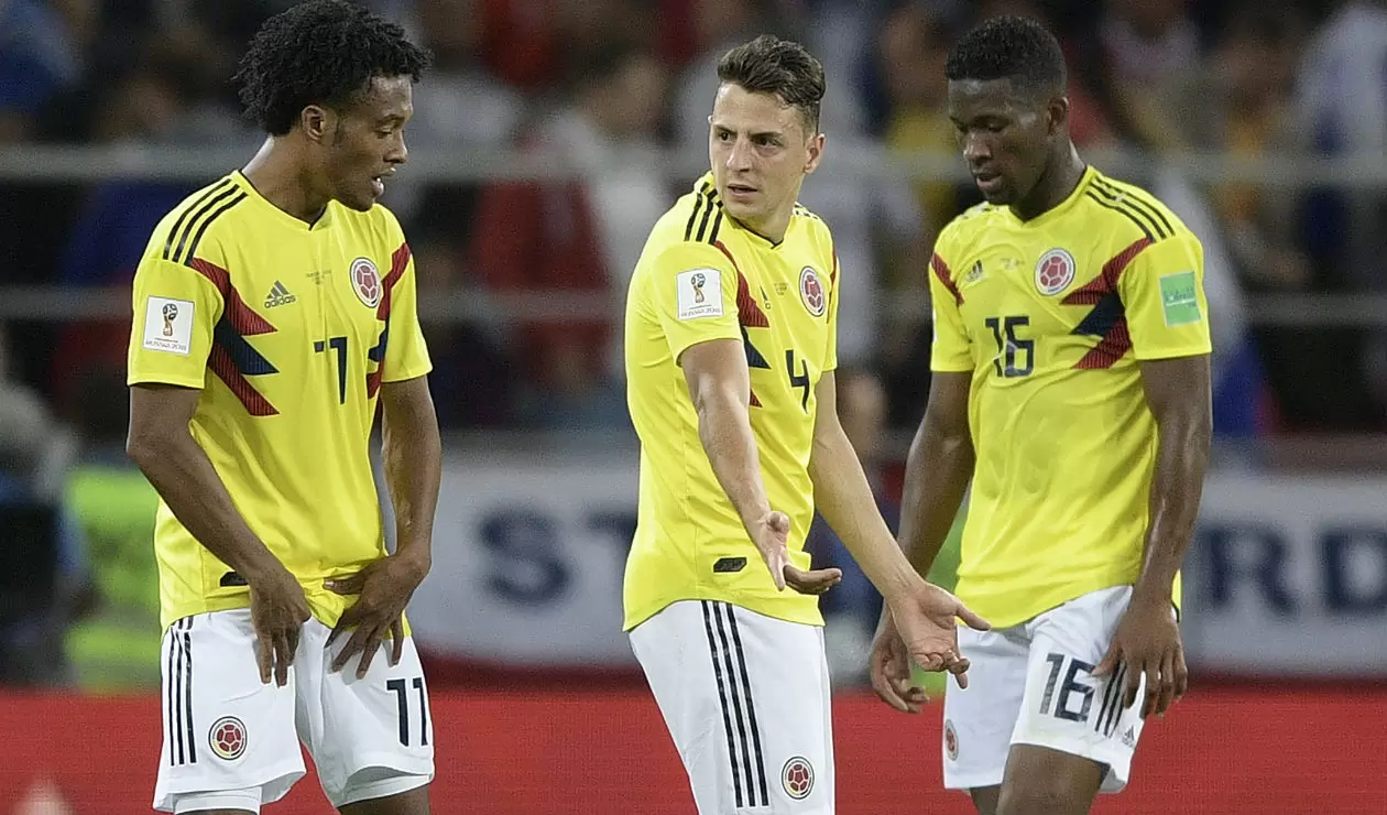 Juan Guillermo Cuadrado, Santiago Arias y Jéfersson Lerma con la Selección Colombia en Rusia 2018