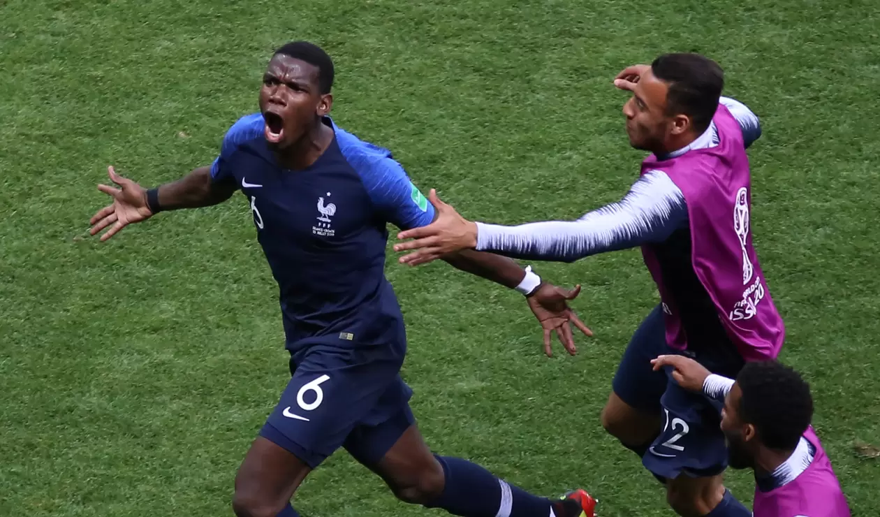 Paul Pogba celebrando el tercer gol de Francia