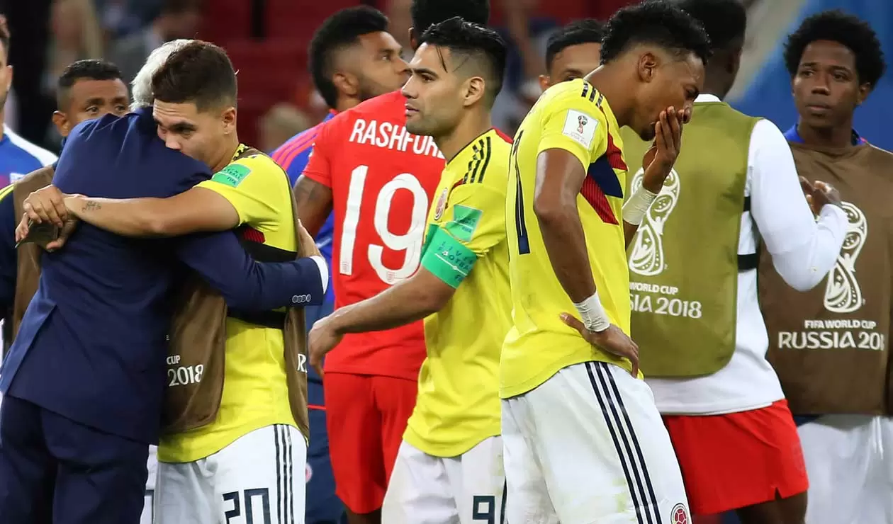 Los jugadores de Colombia lamentan la eliminación de Colombia en el Mundial