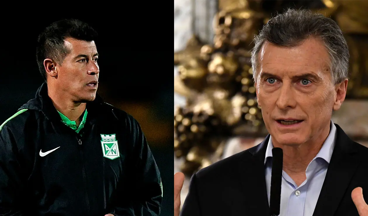 Jorge Almirón, técnico de Nacional y; Mauricio Macri, presidente de Argentina