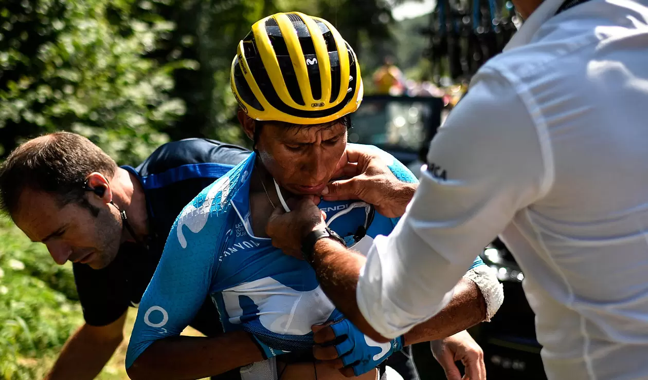 Nairo Quintana durante su caída en la etapa 18 del Tour de Francia