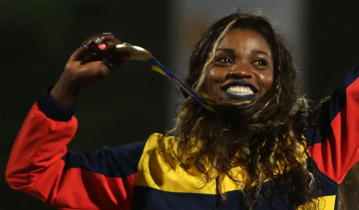 Caterine Ibargüen con el oro del salto triple en los Juegos Centroamericanos y del Caribe Barranquilla 2018