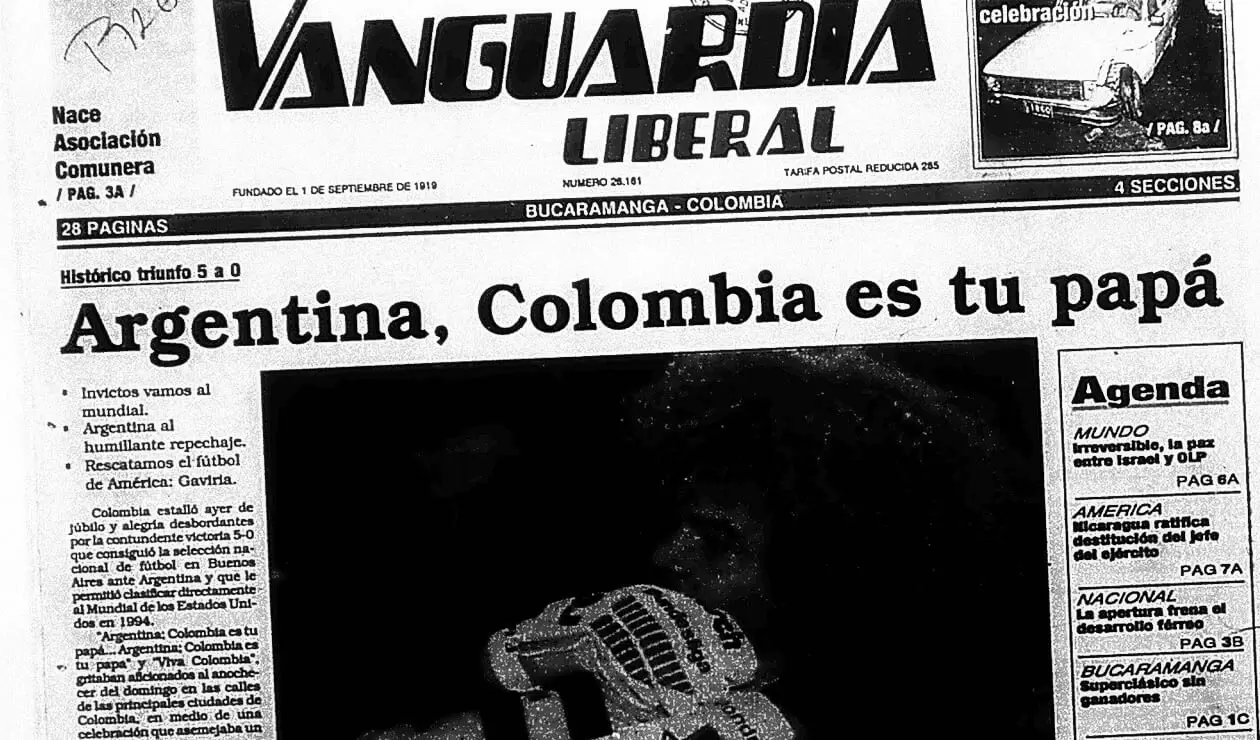 Portada del diario Vanguardia Liberal el 6 de septiembre de 1993  