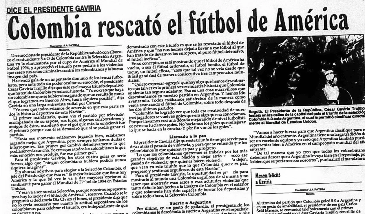 El diario La Patria y las reacciones por el triunfo de Colombia ante Argentina 5-0 