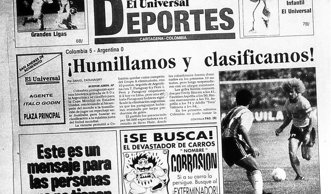El diario El Universal y las reacciones por el triunfo de Colombia ante Argentina 5-0 