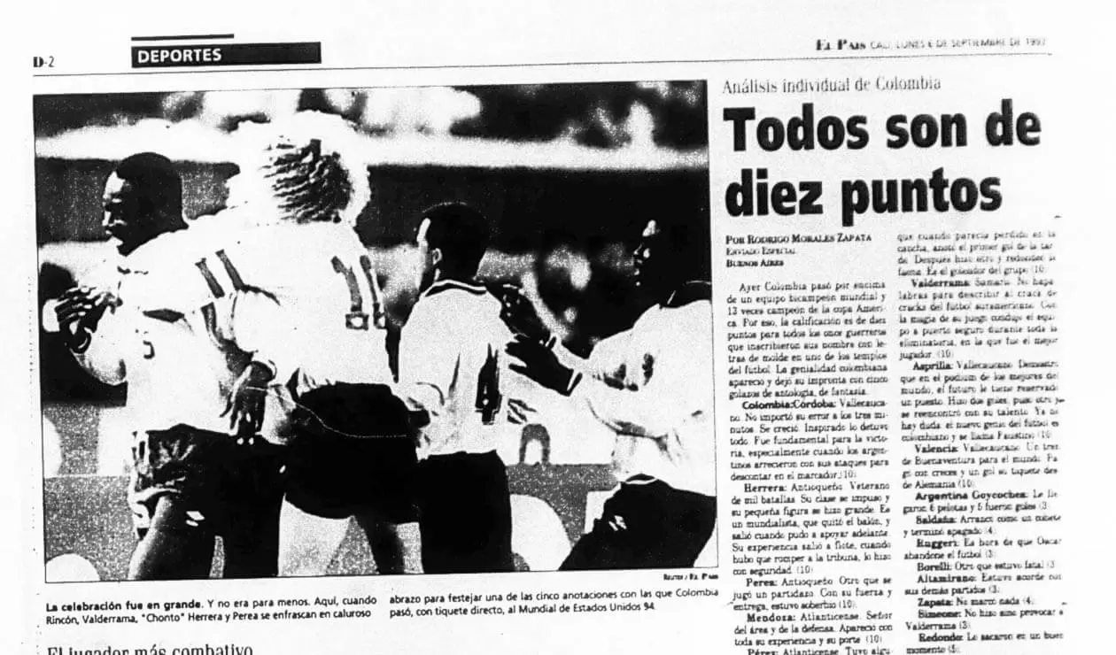 El diario El País y las reacciones por el triunfo de Colombia ante Argentina 5-0 