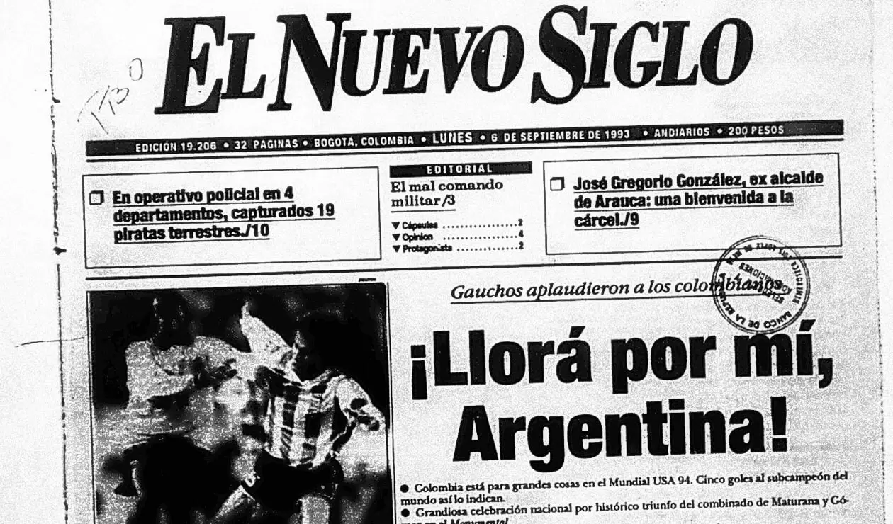 Portada del diario El Nuevo Siglo el 6 de septiembre de 1993  