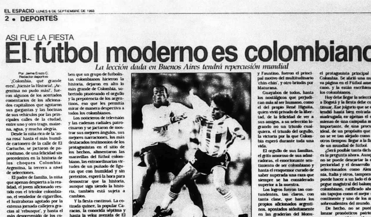 El diario El Espacio y las reacciones por el triunfo de Colombia ante Argentina 5-0