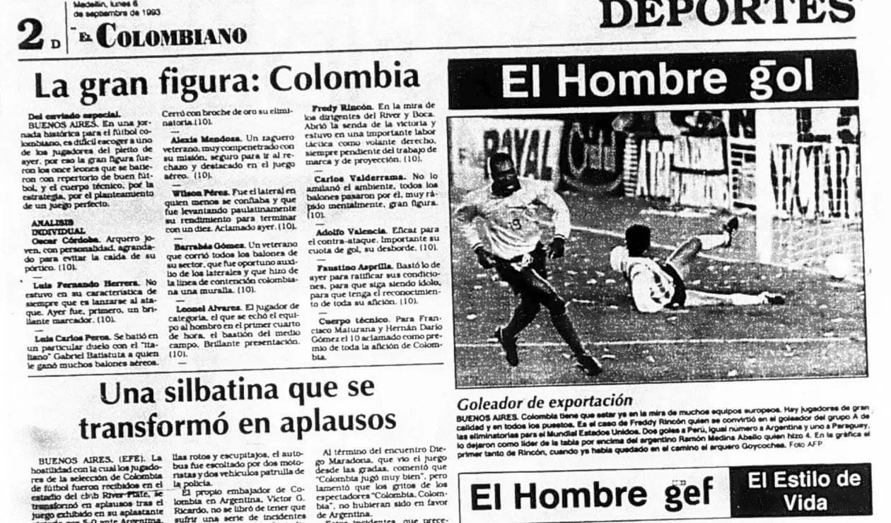 El diario El Colombiano y las reacciones por el triunfo de Colombia ante Argentina 5-