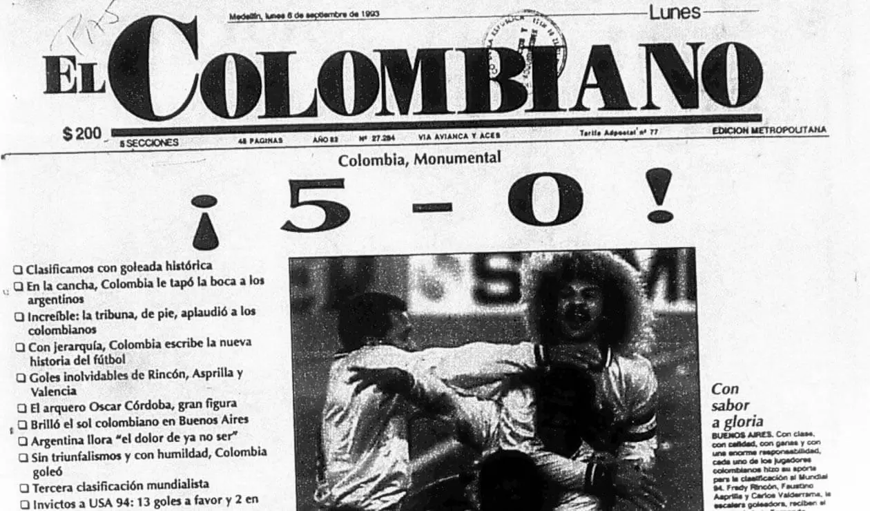 Portada del diario El Colombiano el 6 de septiembre de 1993 