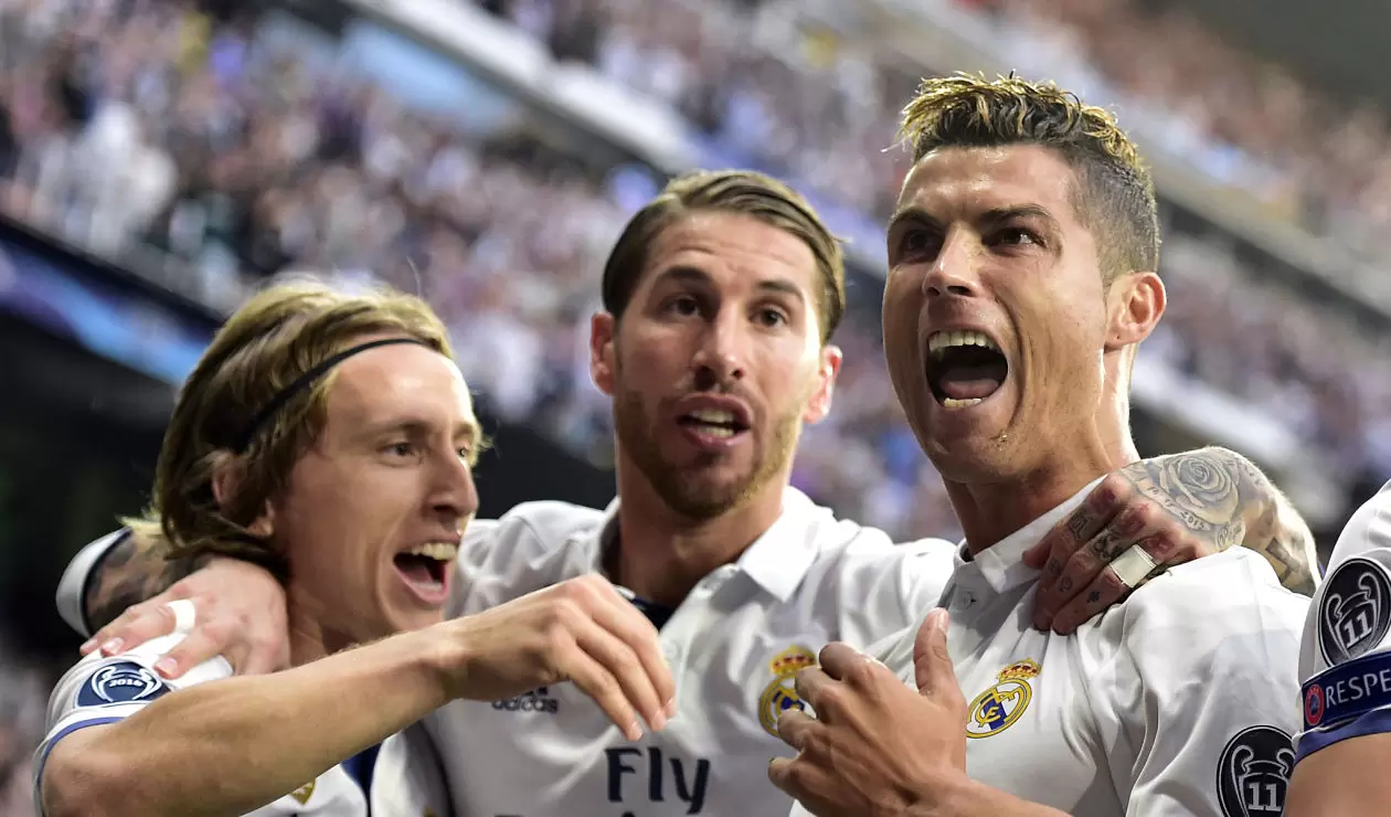 Luca Modric, Sergio Ramos y Cristiano Ronaldo cuando jugaban en el Real Madrid