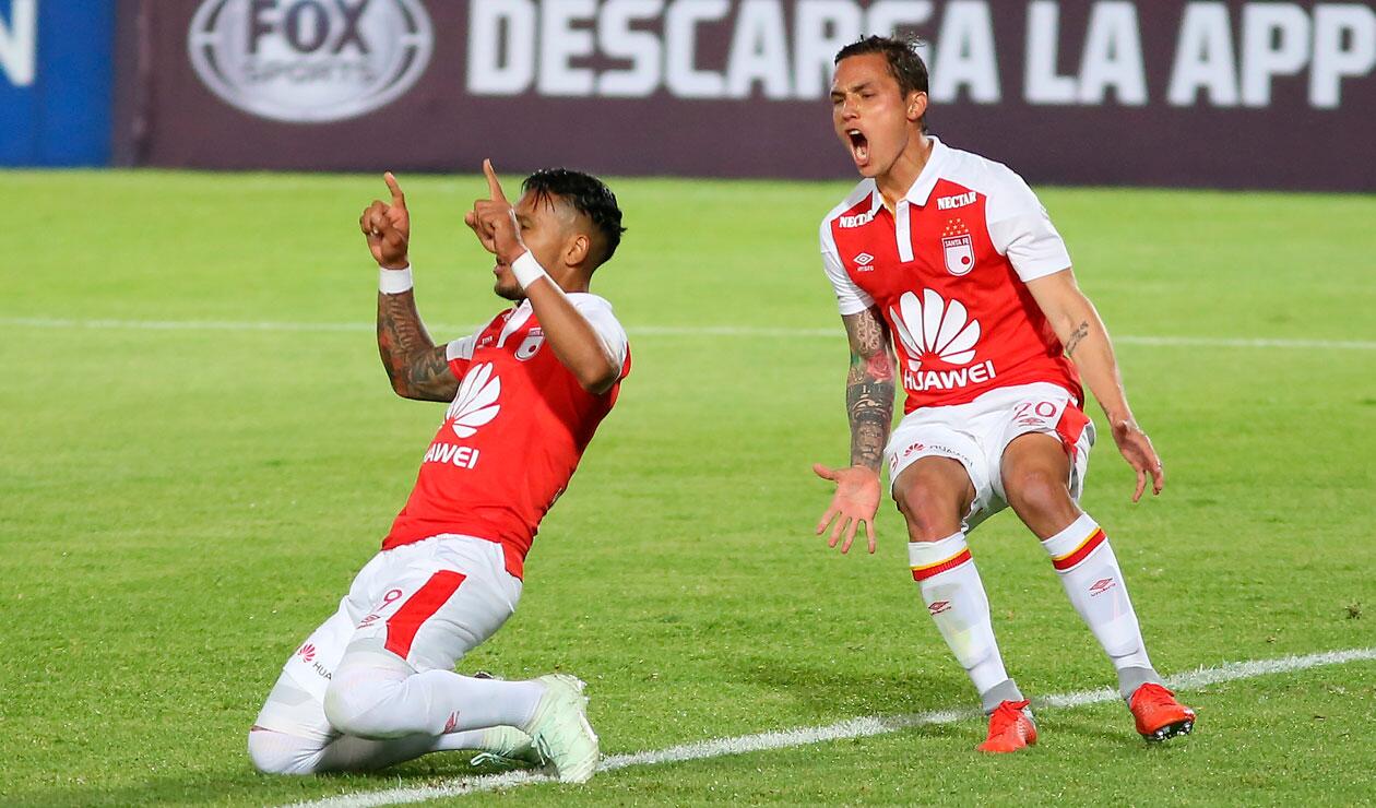 Wilson Morelo celebra el gol que anotó ante el Deportivo Cali para el 1-1 
