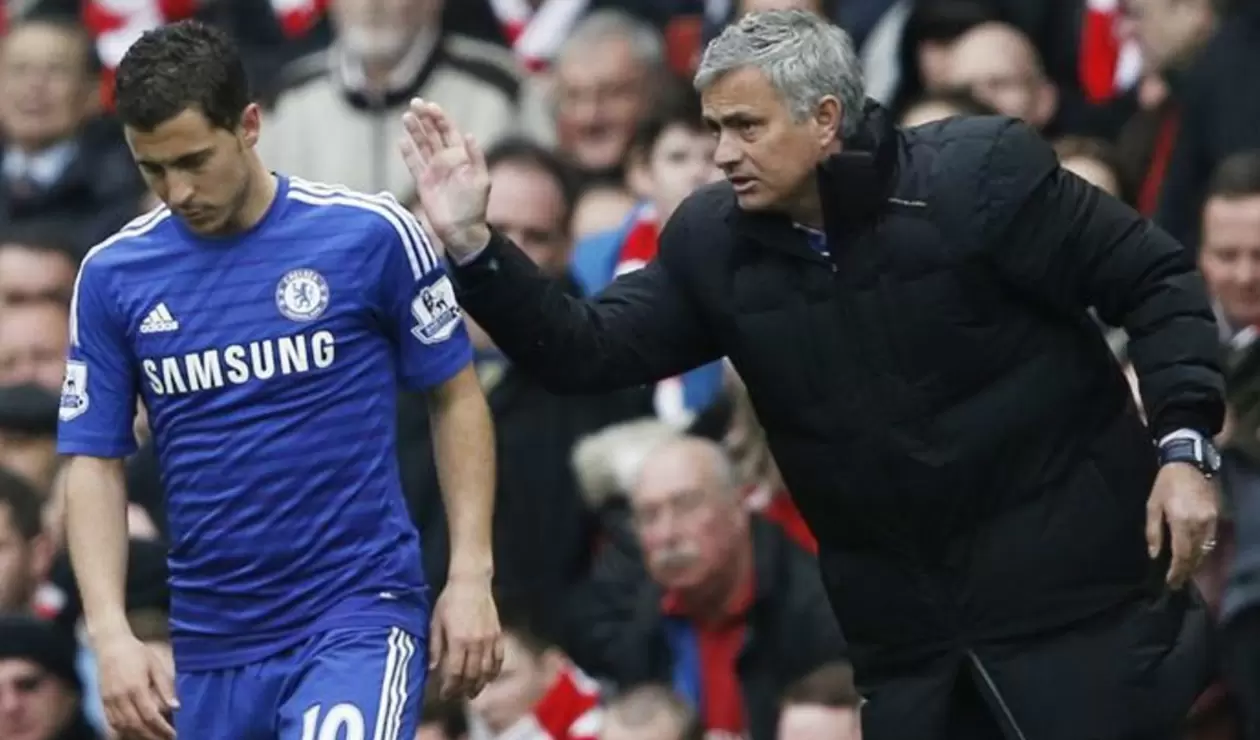 Eden Hazard y José Mourinho en Chelsea FC 