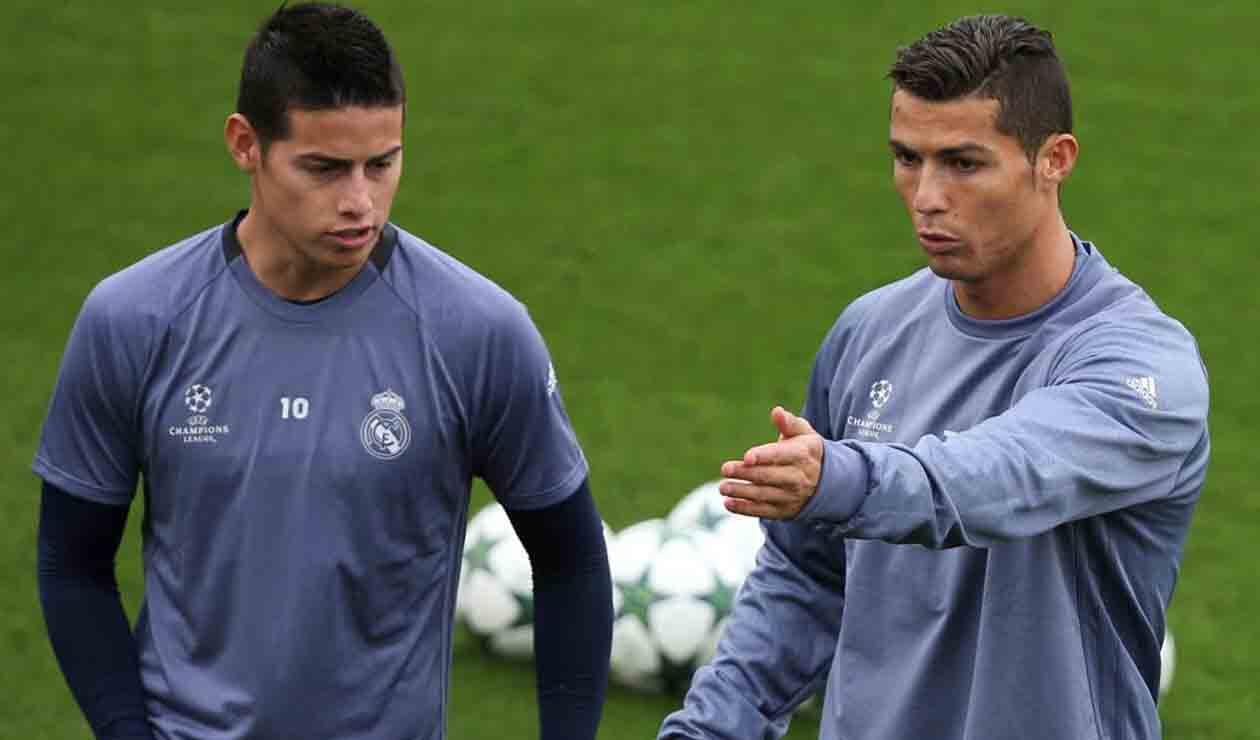 James y Cristiano Ronaldo entrenando en el Real Madrid