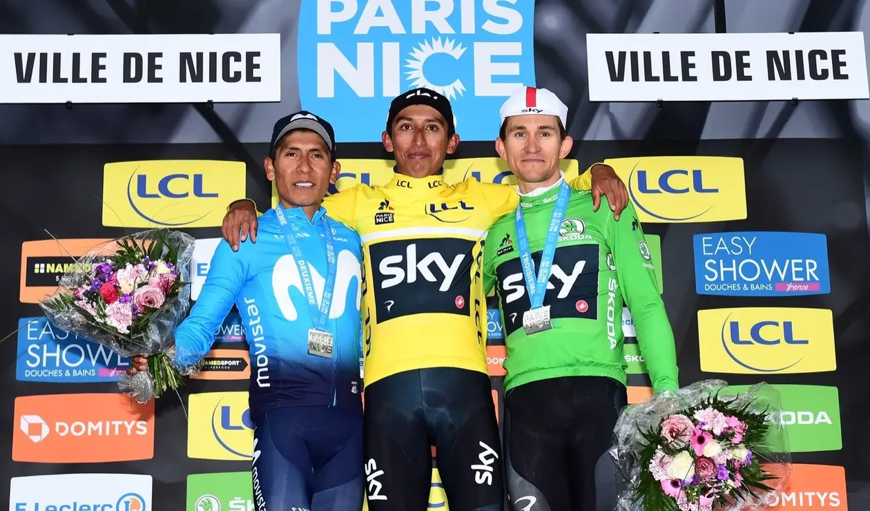 Egan Bernal, Nairo Quintana y Michal Kiatkowski