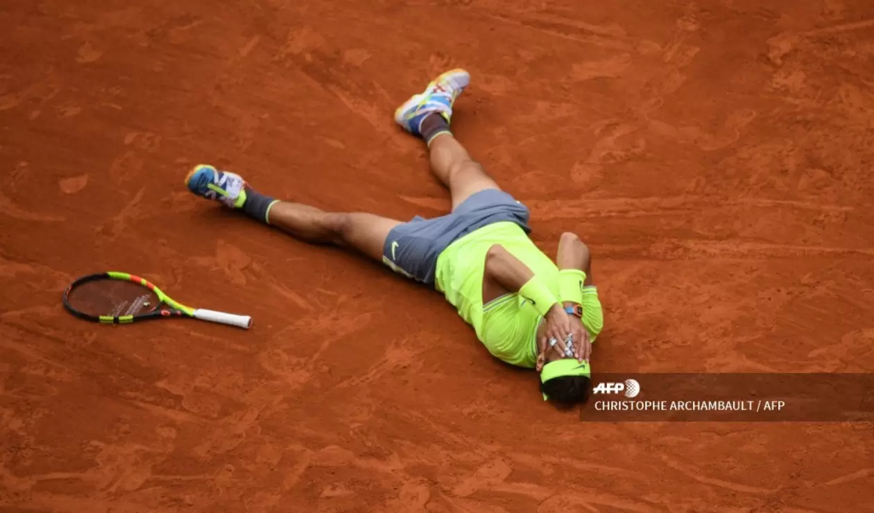 Celebración de Rafael Nadal tras ganar la edición 2019 de Roland Garros. 