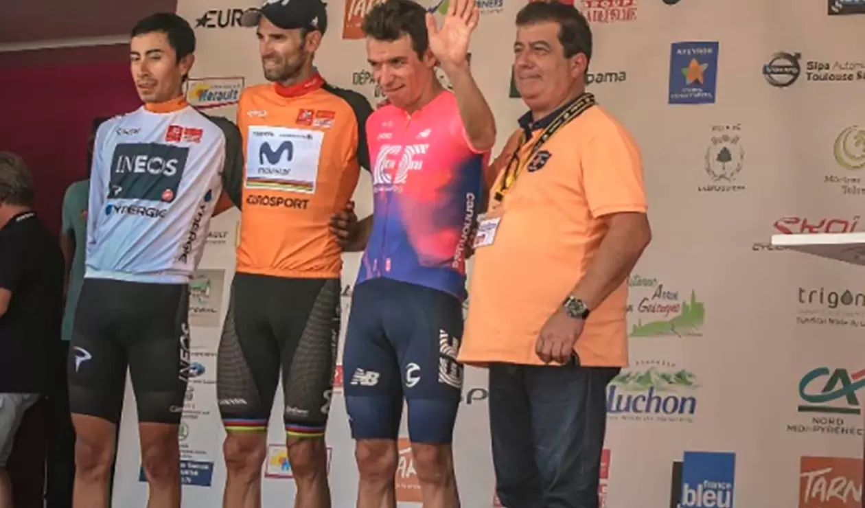 Ruta de Occitania 2019 - podio con Rigoberto Urán e Iván Sosa