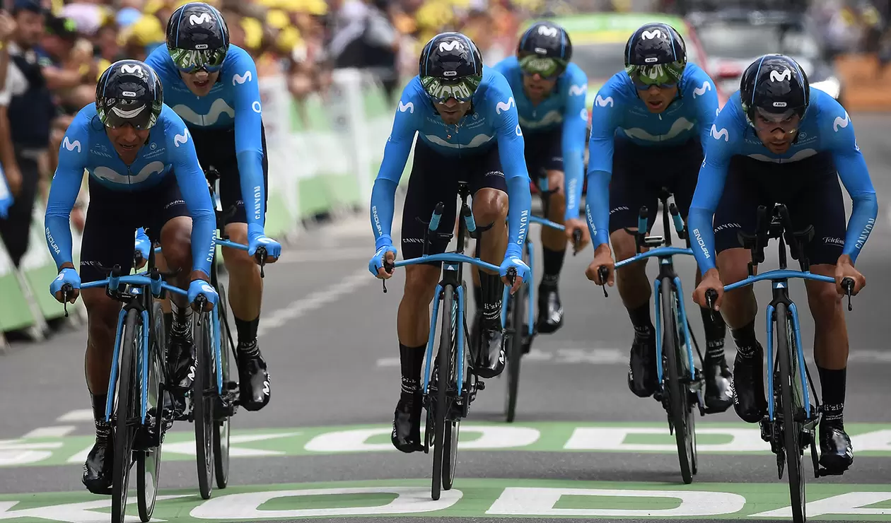 El Movistar Tem, tras la crono por equipos en el Tour de Francia 2019