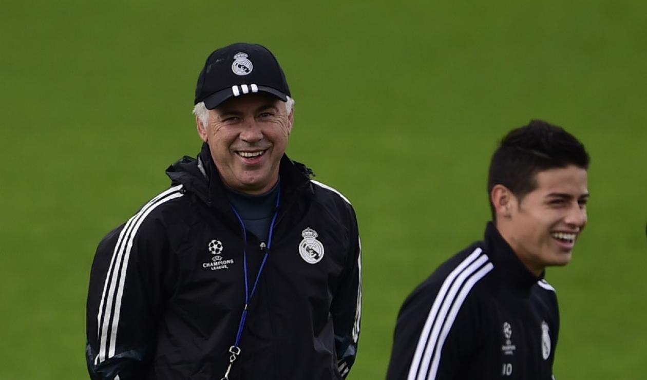 James y Ancelotti en el Real Madrid