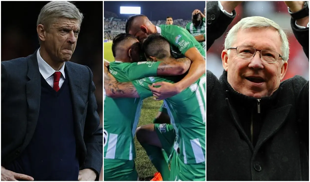 Arsene Wenger y Alex Ferguson - equipo de Nacional celebrando un gol 