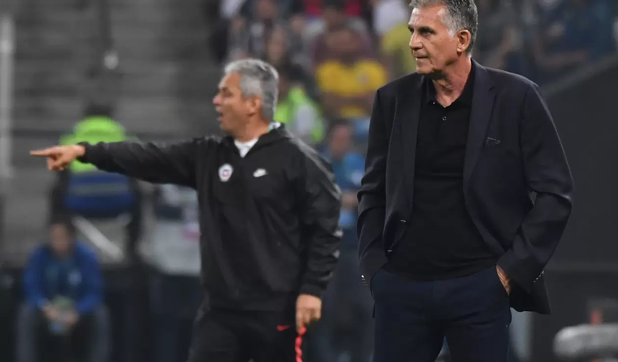Reinaldo Rueda y Carlos Queiroz, entrenadores de Chile y Colombia, respectivamente, enfrentados en Sao Paulo (Brasil) el 28 de junio de 2019