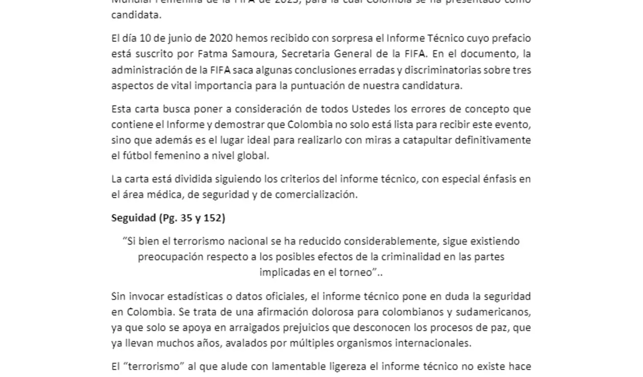 Carta a la Fifa