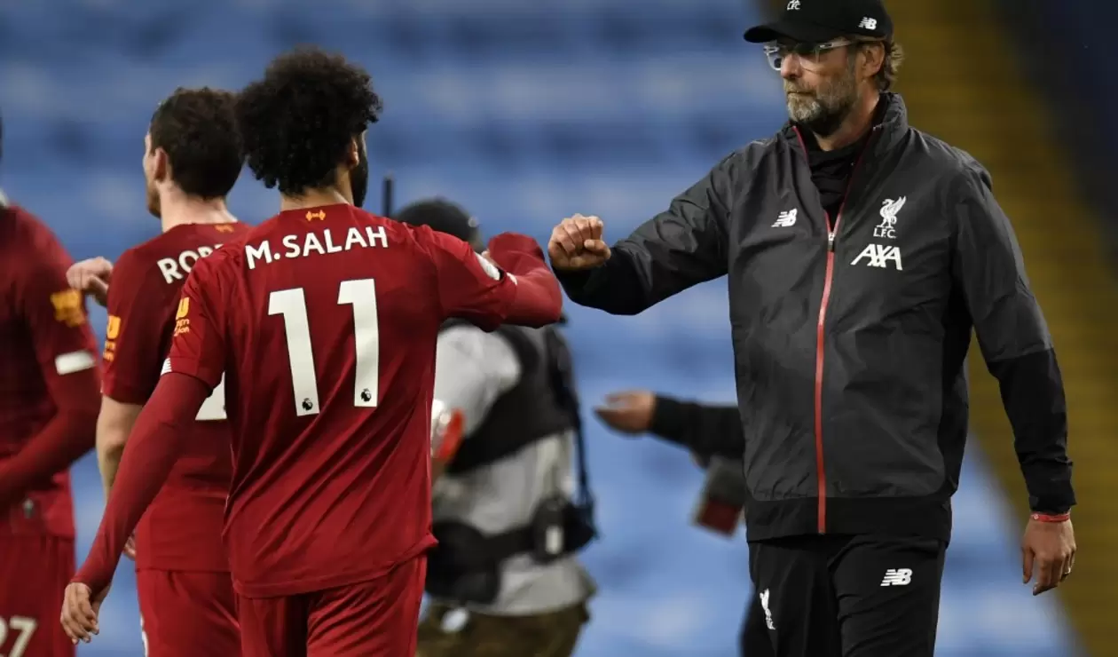 Mohamed Salah y Jurgen Klopp en Liverpool