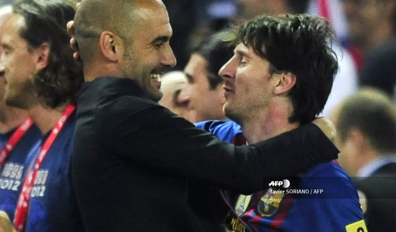 Lionel Messi y Pep Guardiola en Barcelona