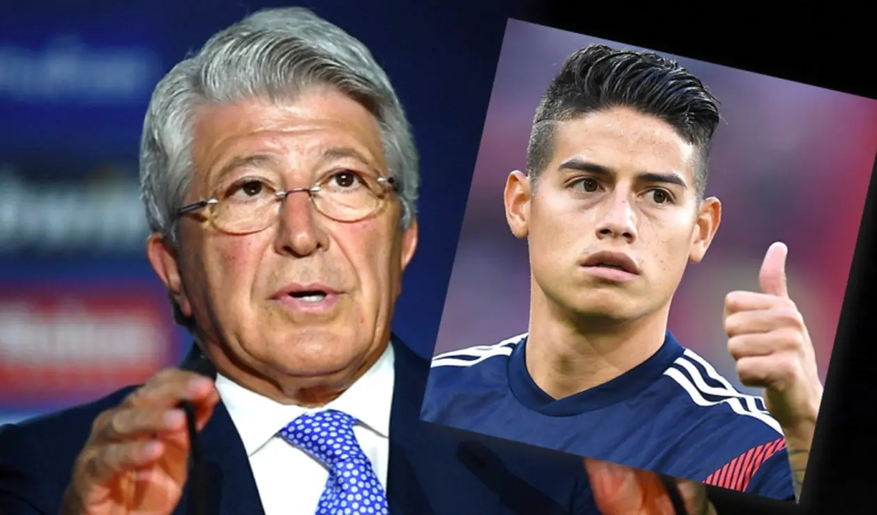 Enrique Cerezo, presidente del Atlético y James Rodríguez