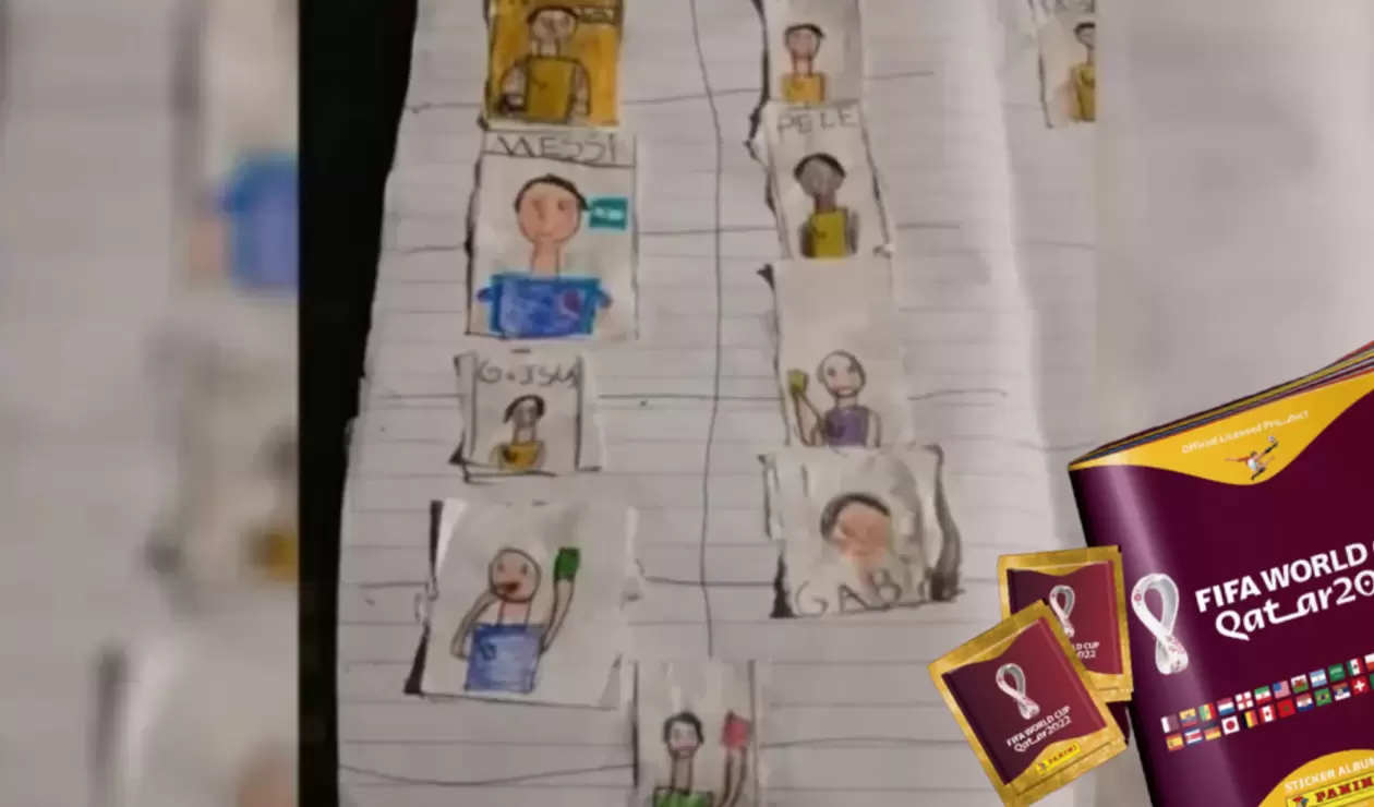 Figuritas de Messi, Gabriel Jesus y Pelé dibujadas por niño que dibujó su propio álbum de Qatar 2022