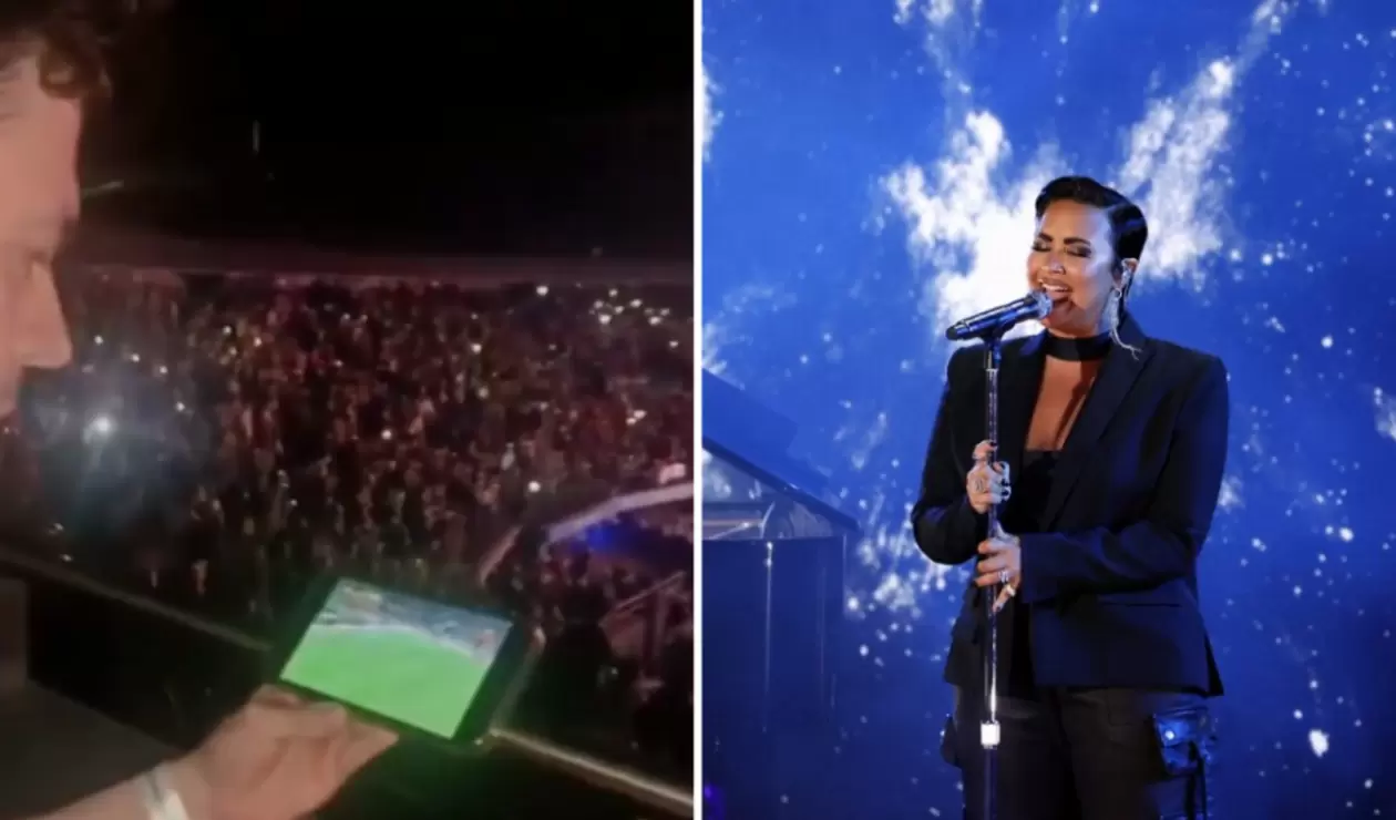 Aficionado de Millonarios FC viendo el partido de la semifinal de la copa Betplay ante el Medellín en pleno concierto de la artista Demi Lovato