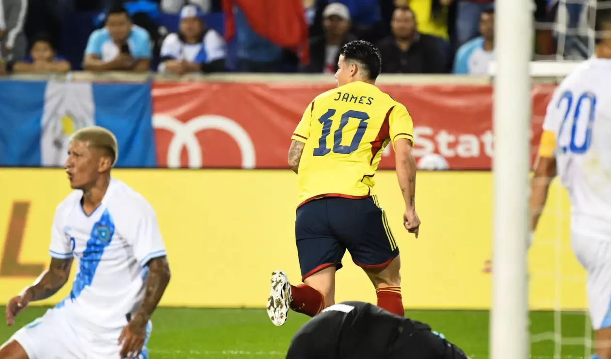 Rodríguez celebrando el gol ante Guatemala en New Jersey 