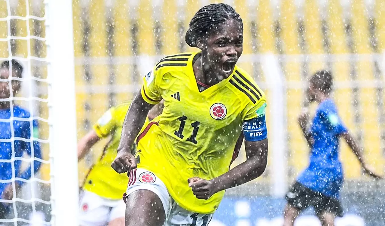 Linda Caicedo celebrando gol en Mundial Femenino Sub 17