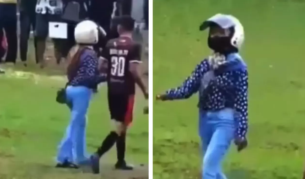 Hombre no pide permiso para jugar fútbol y mujer lo saca de la cancha