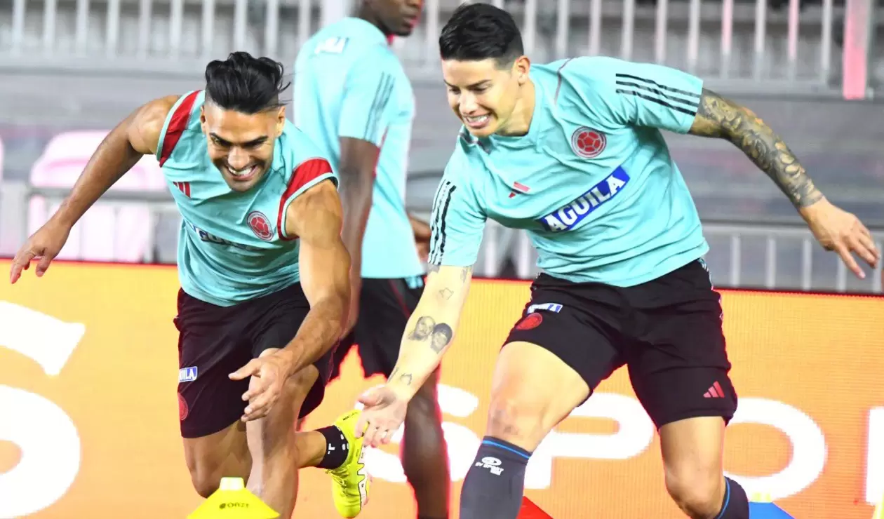 Falcao y James en un entrenamiento de la Selección Colombia