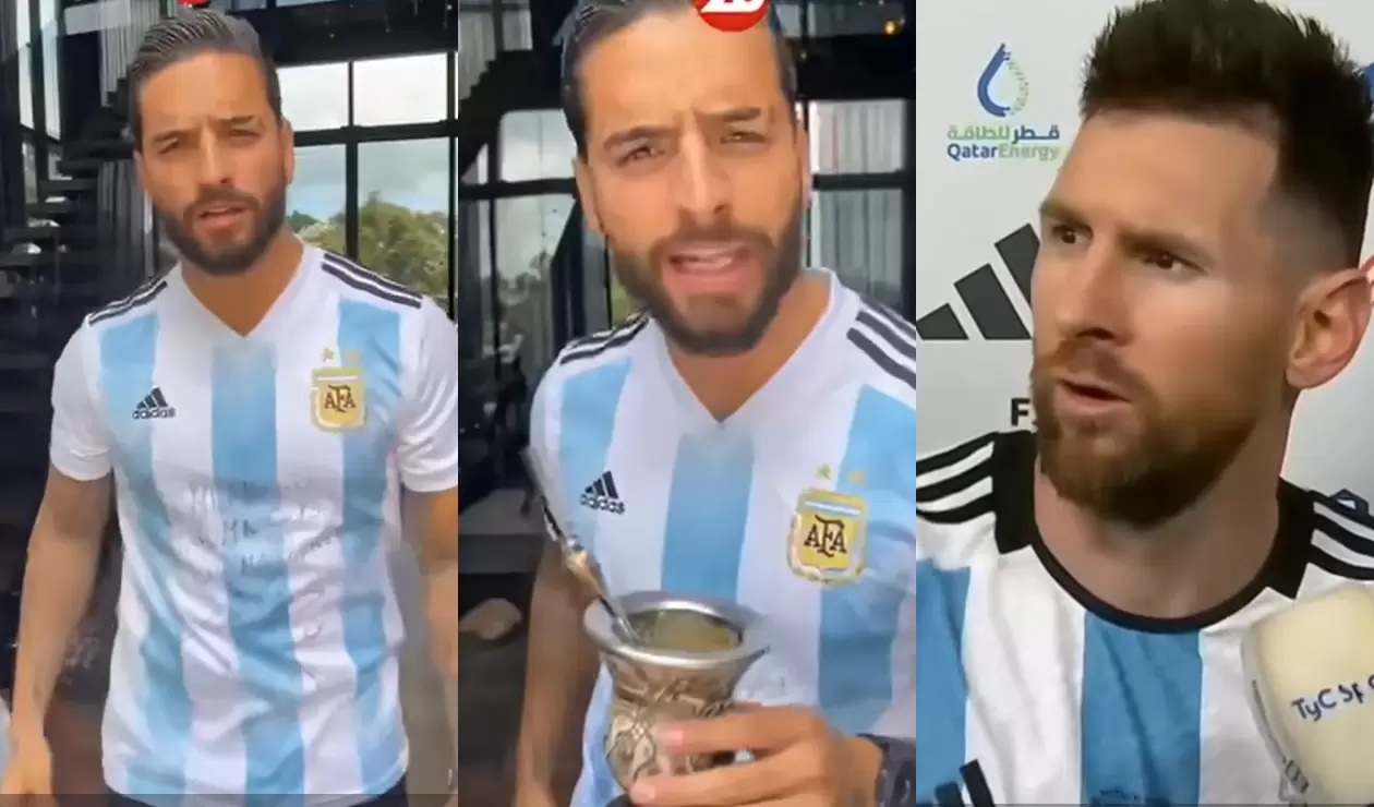 Maluma imitando a Messi antes de la final del Mundial de Qatar 2022