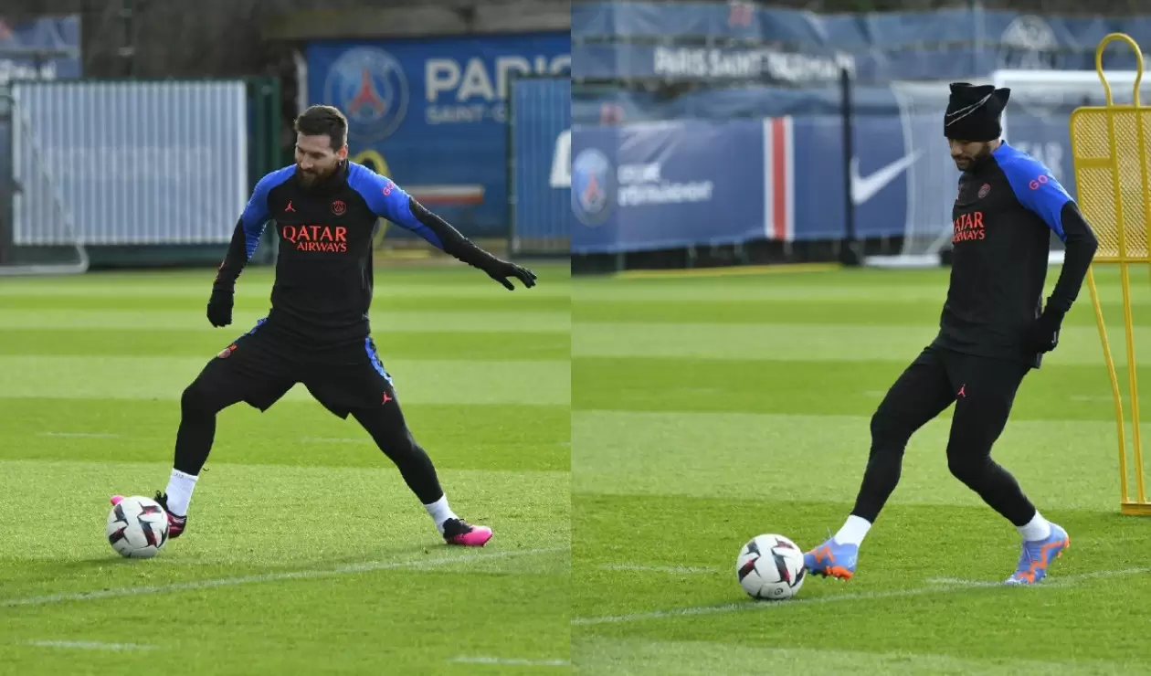 Lionel Messi y Neymar entrenando en el PSG