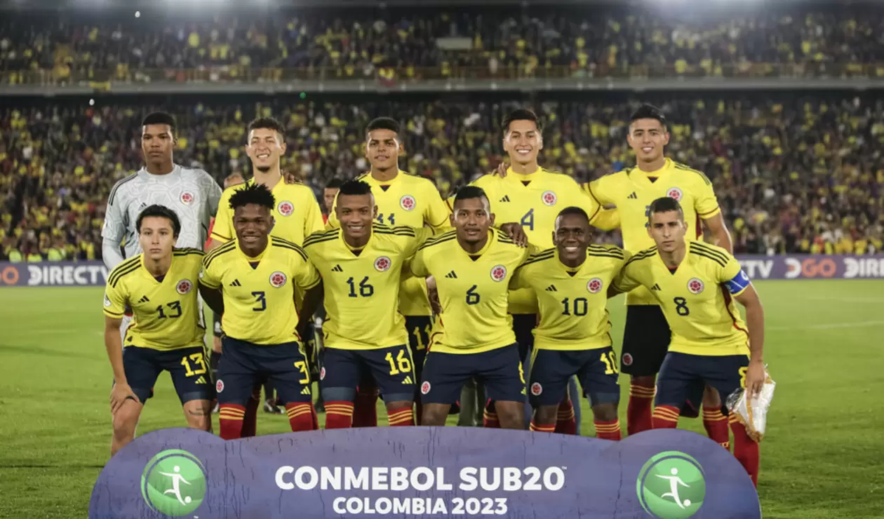 Selección Colombia en el partido ante Uruguay del Sudamericano sub 20