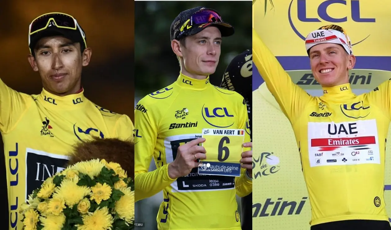 Egan Bernal, Jonas Vingegaard y Tadej Pogacar