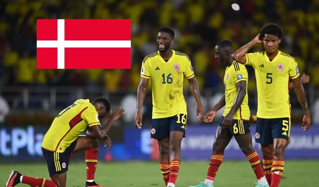 Selección Colombia con bandera de Dinamarca