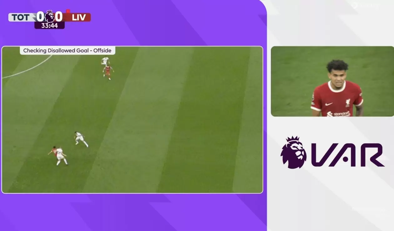 VAR anuló gol legal a Luis Díaz en el Tottenham vs Liverpool