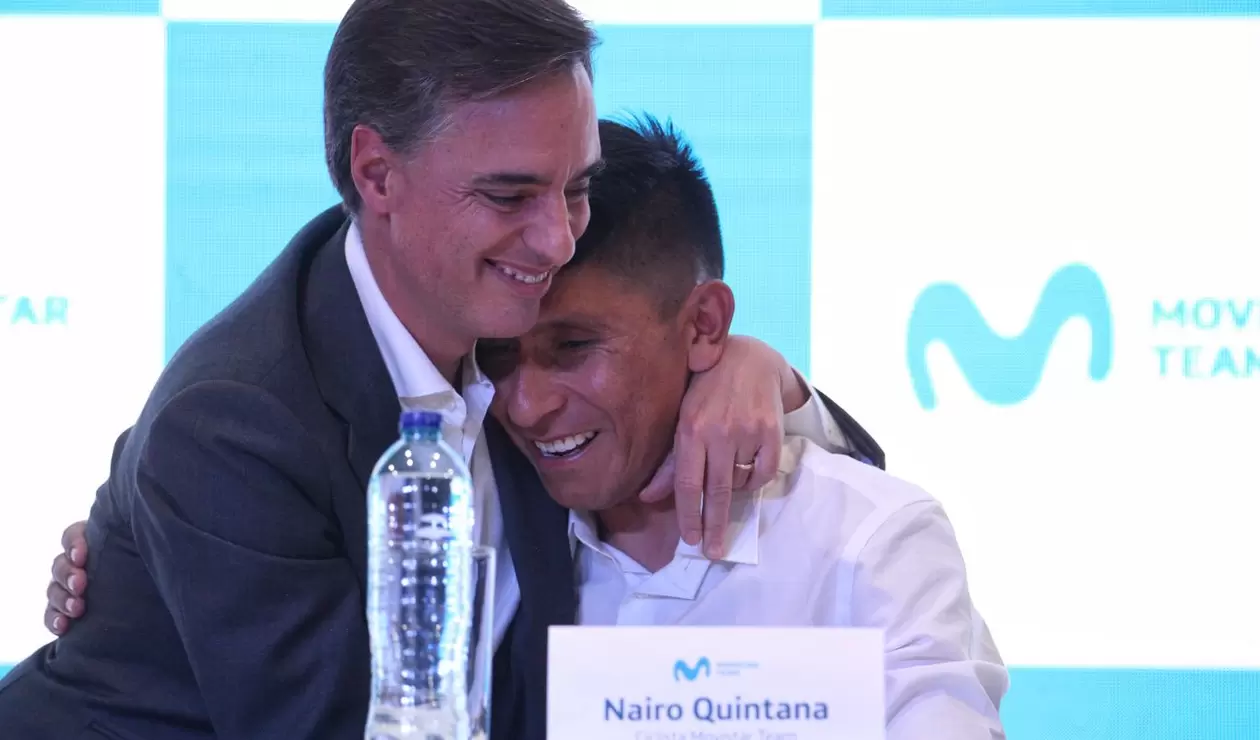 Nairo Quintana en rueda de prensa de presentación con el Movistar