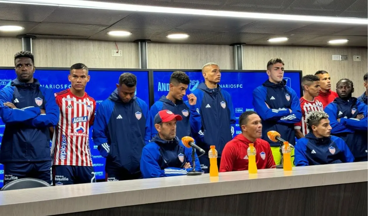 Jugadores de Junior en rueda de prensa tras partido frente a Millonarios