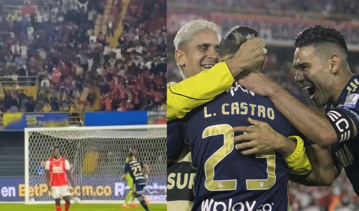 Tribuna de Santa Fe celebra gol de Millos