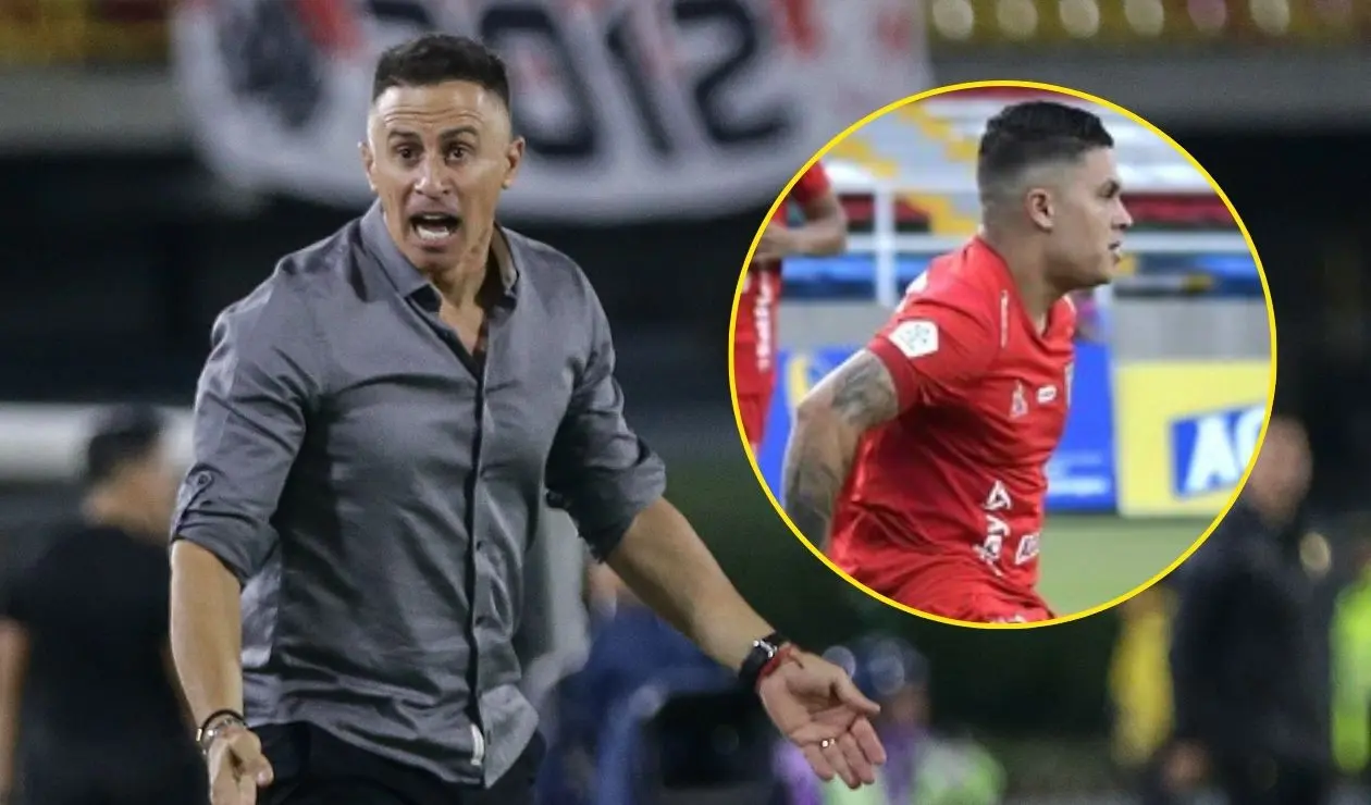 Pablo Peirano, DT de Santa Fe, y Juan Fernando Quintero, jugador de América