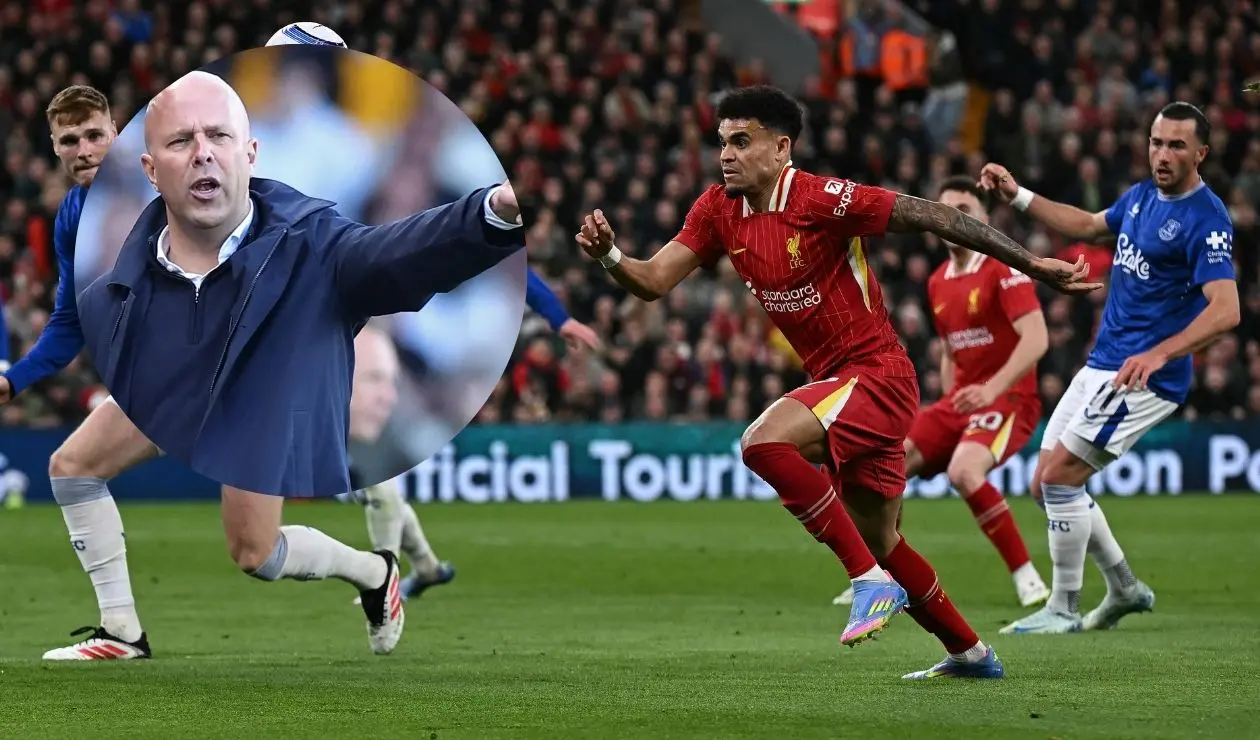 Luis Díaz y Arne Slot, jugador y técnico de Liverpool