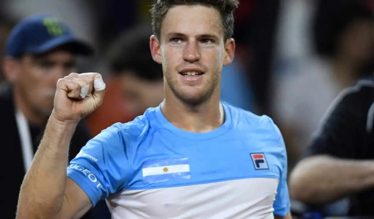 Diego Schwartzman celebrando el primer punto en serie de Copa Davis ante Colombia