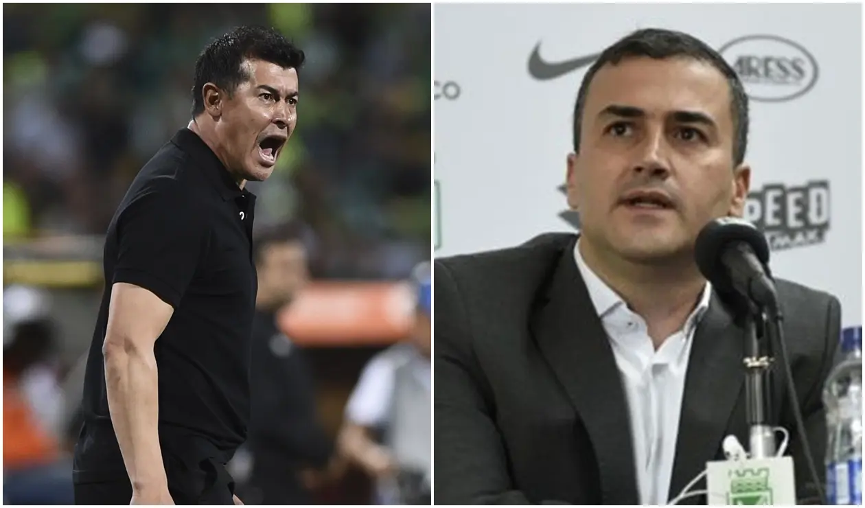 Jorge Almirón y Juan David Pérez, presidente de Atlético Nacional