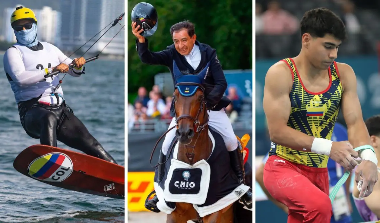 Colombianos en los Juegos Olímpicos de París 2024. De izquierda a derecha: Víctor Bolaños, René López y Ángel Barajas